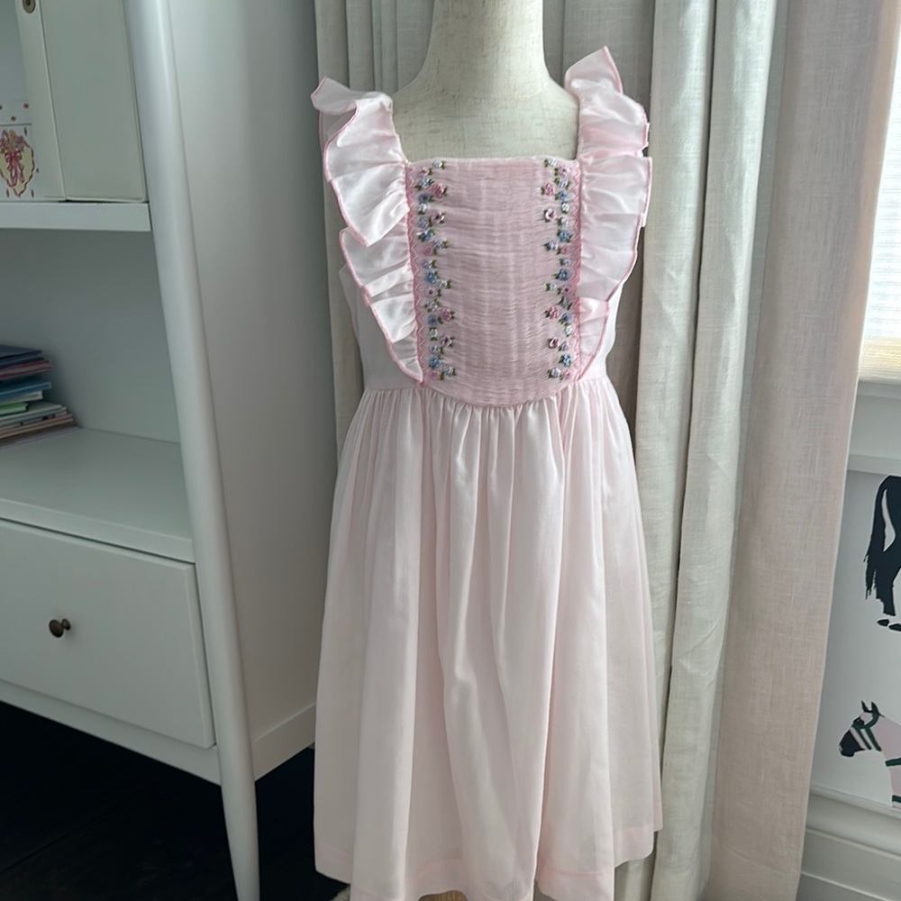 LULI & ME  Smocked Pink Ruffled Kids Dress